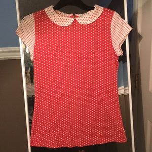 Downeast Polka Dot Peter Pan Collared Blouse
